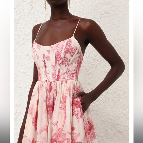 NWT ZIMMERMANN Pink Palm Waverly Corset Midi Dress Size OP - Picture 10 of 14